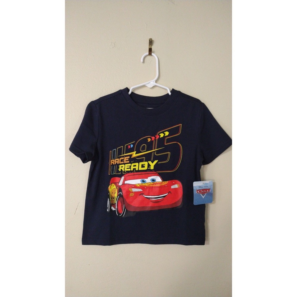 Disney Pixar Cars Lightning McQueen Race Ready Navy Graphic Tee Shirt Size 4